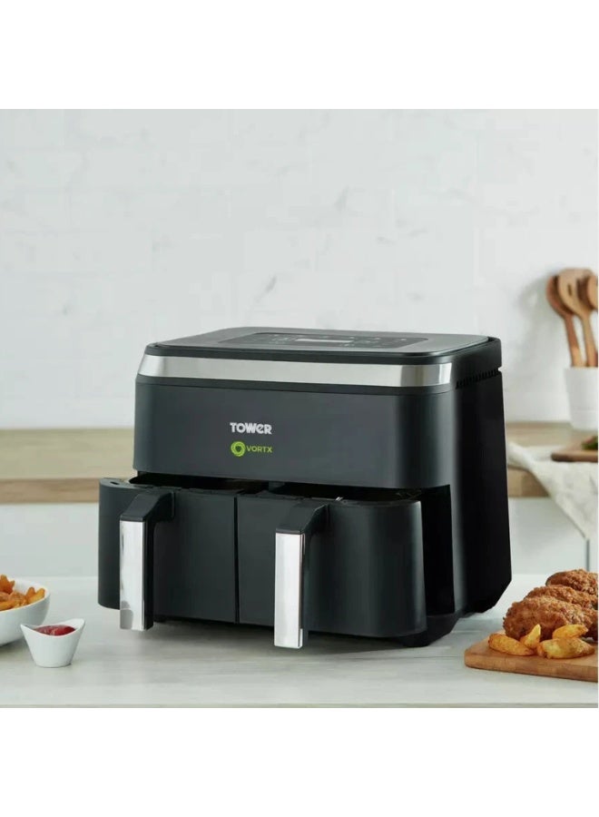 تاور لاية هوائية تاور فورتكس فيجن سعة 8 لتر بسلتين مزدوجتين – تحكم رقمي ذكي – طهي صحي بدون زيت – أسود - Image 3